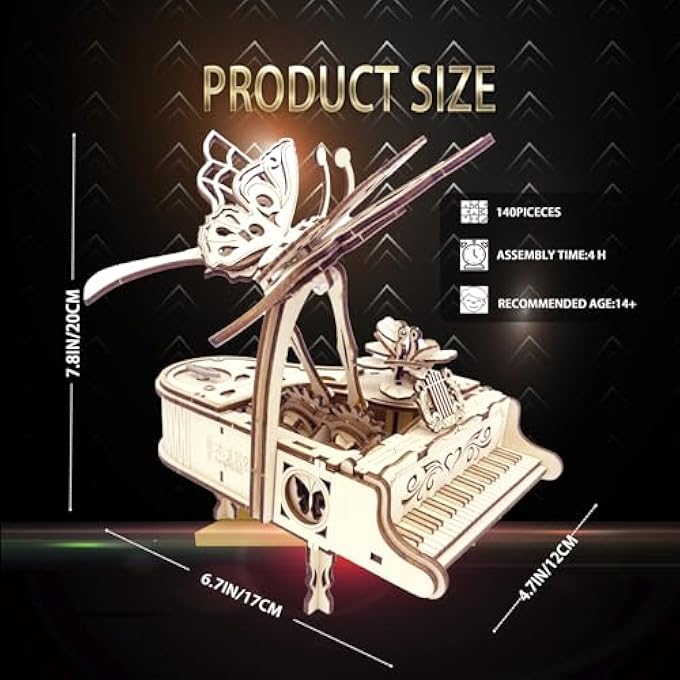 3D WOODEN PUZZLE FOR ADULTS - PIANO DIY MUSIC BOX WOODEN MODEL KITS BUILDING KITS CONSTRUCTION CRAFT KITS MECHANICAL PUZZLES FOR AGE 15+ YEARS OLD - Image 3